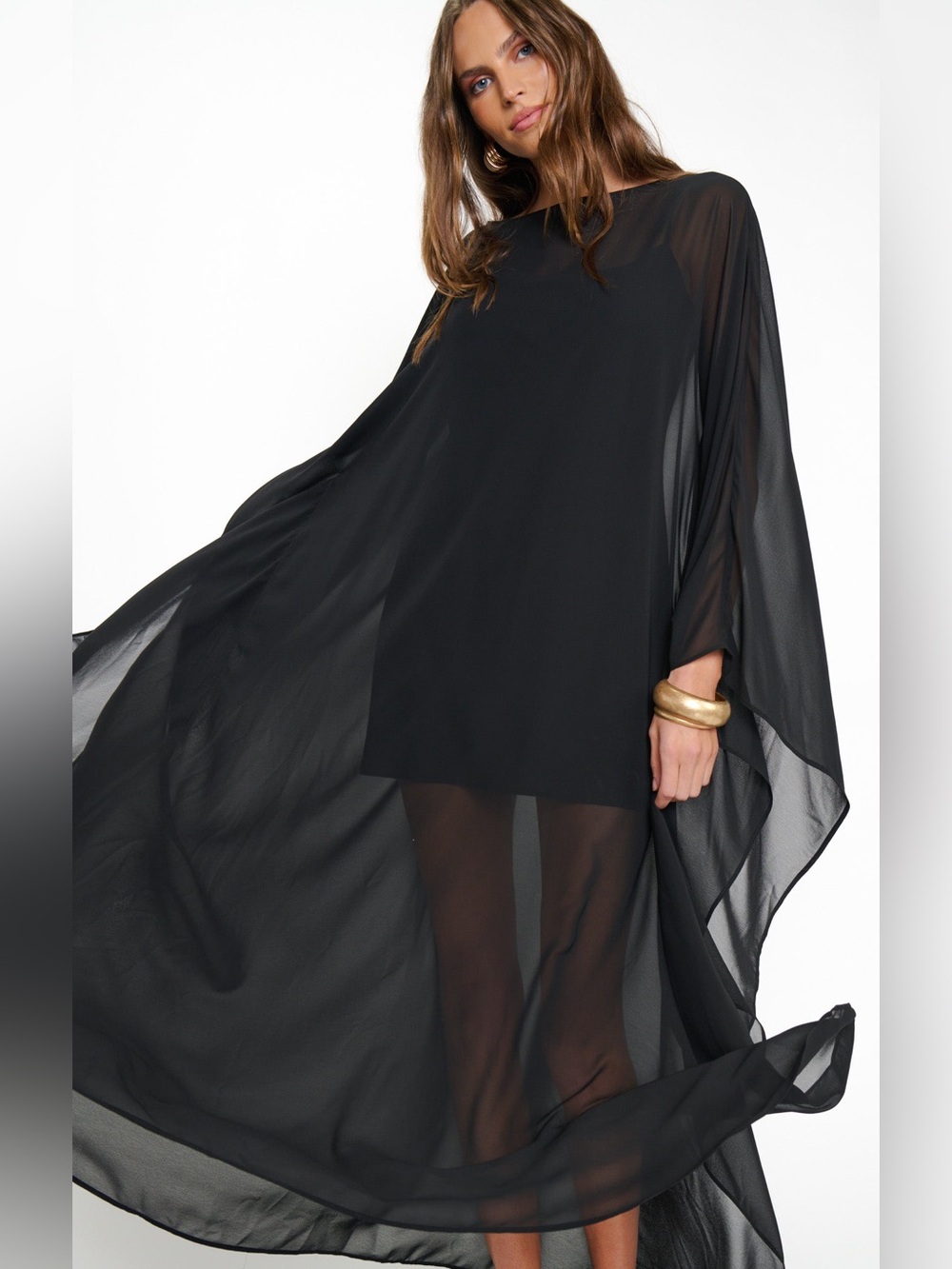 Show Me Your MuMu Black Sheer Cape Maxi Dress